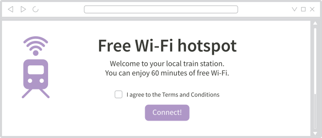 WLAN am Bahnhof. Klicken Sie hier für 60 Minuten kostenloses WLAN